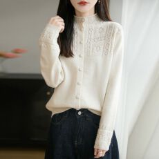 批发高档桑蚕丝半高领显瘦针织打底<b class='q'>开衫</b>女新款洋气大码上衣春秋毛衣女