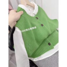 批发春秋新款上衣开衫时尚感马甲<b class='q'>背心</b>坎肩无袖女设计短款针织外搭<b class='q'>背心</b>