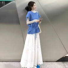 批发2026新款韩系大码穿搭蓝色抽绳瘦腰马甲叠穿百搭时尚减龄显白<b class='q'>背心</b>