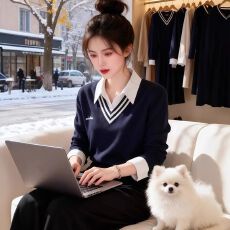 批发网红洋气炸街女装拼接长袖刺绣拼接春<b class='q'>秋</b>毛衣气质假两件撞色毛衣女