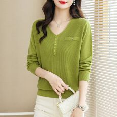 批发2026新款V领大码<b class='q'>针织衫</b>女装春秋<b class='q'>妈妈</b>装宽松显瘦洋气减龄打底衫女
