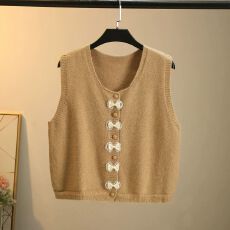 批发甜美蝴蝶结装饰针织马甲宽松开衫叠穿<b class='q'>背心</b>女2026春秋季搭衬衣坎肩