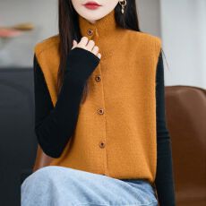 批发马甲法式针织<b class='q'>背心</b>高领26春秋新款洋气复古上衣加厚无袖毛衣开衫女