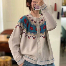 批发气质毛衣女春秋天新款百搭针织衫开衫百搭女圆领棉线毛衣女上衣女