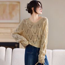 批发新款镂空针织罩衫女士宽松<b class='q'>套头毛衣</b>春秋装百搭秋冬时尚显瘦打底衫