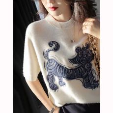 批发时尚印花冰丝短袖针织衫女2026春夏新款减龄洋气小众设计<b class='q'>套头毛衣</b>