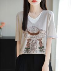 批发<b class='q'>时尚</b>提花天丝针织夏季新款<b class='q'>大码</b>宽松休闲显瘦短袖t恤减龄百搭上衣