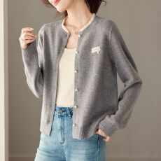 批发2026新款时尚减龄针织<b class='q'>开衫</b>外套蕾丝领边时尚女洋气大码百搭上衣女