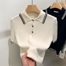 批发2026年新款Polo领冰丝<b class='q'>针织衫</b><b class='q'>大码</b>宽松遮肉显瘦百搭减龄上衣女