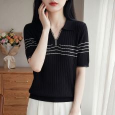 批发POLO领2026新款夏季减龄莱赛尔天丝短袖女士薄款针织衫上衣<b class='q'>T</b><b class='q'>血</b>女