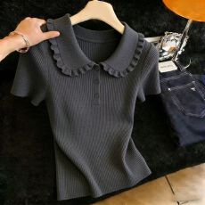 法式时尚温柔娃娃冰丝针织衫新款减龄修身显瘦短款百搭上衣女