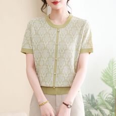 批发洋气妈妈夏装短袖小衫<b class='q'>中老年女装</b>2026夏季新款薄款冰丝针织上衣女