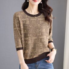 批发七分袖冰丝大码针织T恤女2026新款春<b class='q'>秋</b>夏时尚宽松减龄中袖衫衣女