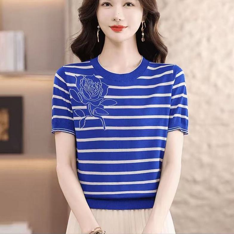패션 여름 드레스 티셔츠 여성 연령 감소 반팔 뽕나무 누에 실크 맨위 여성 2026 새로운 루즈핏 쇼트 스타일 주간 실크 니트 스웨터