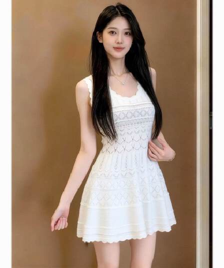 부드러운 하얀 달빛 여성 드레스 2026 여름 새로운 꼬집기 허리 몸매 가꾸기 슬림해 보이는 달콤한 핫걸 패션 절묘한 미니 스커트