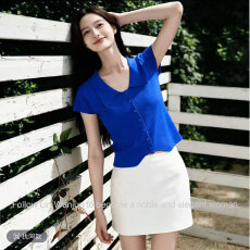 批发夏季百搭通勤修身polo<b class='q'>针织</b>衫外穿上衣女新款洋气减龄短袖T恤<b class='q'>开衫</b>
