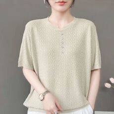 批发时尚短袖女夏季中年<b class='q'>妈妈</b>针织上衣气质T恤2026新款中老年薄款小衫