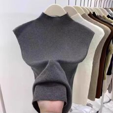 批发半<b class='q'>高领</b>无袖羊毛针织衫女夏季叠穿西装百搭短款坎肩减龄背心上衣女