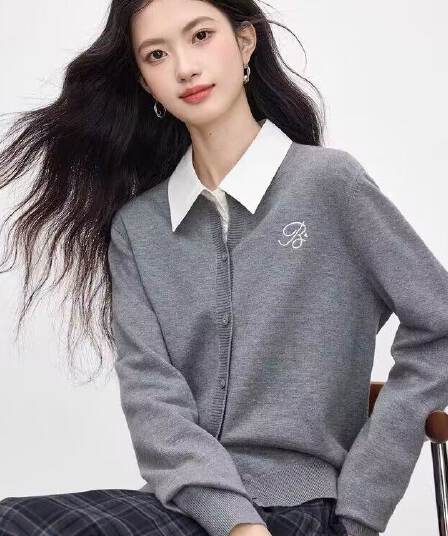 봄 가을 새로운 한 부서 미니멀리즘 라운드 넥 품격 다용도 니트 자수 캐주얼 스웨터 오픈 가디건 다용도 재킷 맨위