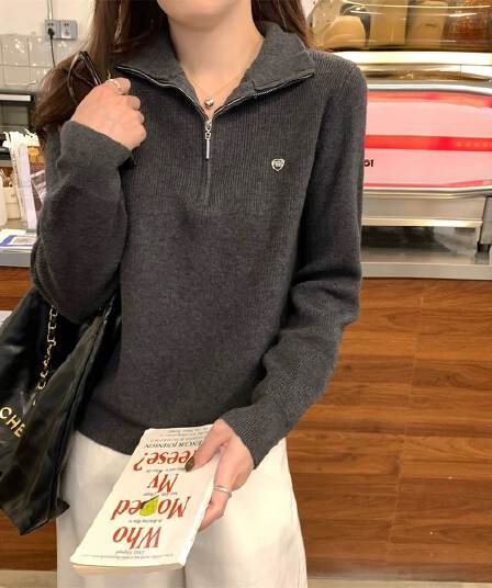 한 부서 느긋한 바람 패션 하프 지퍼 폴로 칼라 풀오버 봄 가을 새로운 루즈핏 다용도 니트 스웨터 맨위