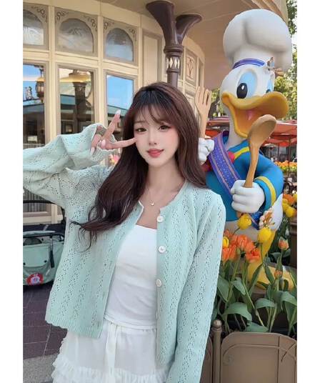 한국 스타일 부드러운 바람 홀로우 아웃 니트 오픈 가디건 여성 봄 가을 패션 학원 스타일 슬림해 보이는 다용도 부드러운 찹쌀 연령 감소 맨위 여성