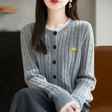 批发撞色绞花南瓜刺绣加厚针织开衫<b class='q'>外套</b>女<b class='q'>新款</b>春秋女装上衣秋冬毛衣女