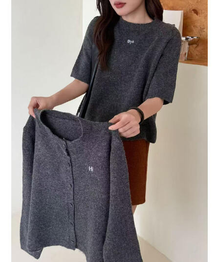 가을 겨울 새로운 연령 감소 스웨터 여자 라운드 넥 반팔 이른 가을 분위기 센스 착용 가져 가라. 외부 가져 가라. 오픈 가디건 털 스웨터 투피스 세트