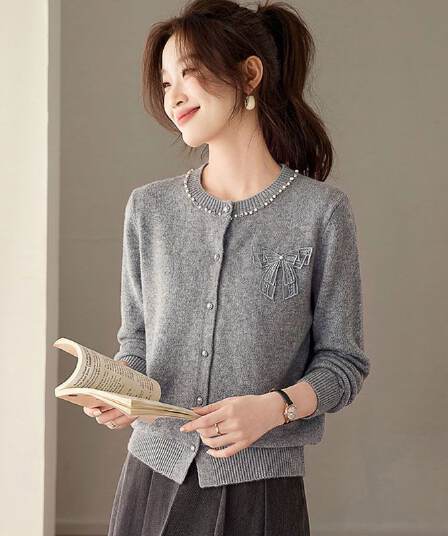 연령 감소 나비 매듭 니트 오픈 가디건 여성 봄 가을 패션 새로운 작은 샤넬 스타일 라운드 넥 긴팔 루즈핏 스웨터 코트