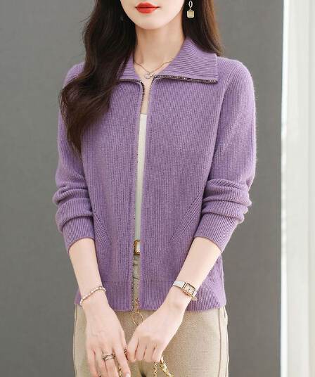 봄과 가을 지퍼 새로운 스웨터 코트 루즈핏 쇼트 스타일 폴로 칼라 두꺼운 니트 오픈 가디건 패션 연령 감소 맨위 여성