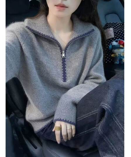 한 부서 하프 지퍼 긴팔 두꺼운 니트 스웨터 스웨터 봄 가을 새로운 루즈핏 연령 감소 슬림해 보이는 다용도 폴로 칼라 맨위