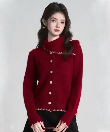 새로운 레트로 패션 배색 니트 스웨터 긴팔 루즈핏 연령 감소 슬림해 보이는 백 캐주얼 다용도 맨위 여성