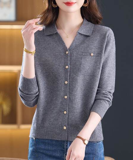 작은 샤넬 스타일 새로운 polo 오픈 가디건 폴로 칼라 니트 스웨터 패션 품격 루즈핏 스웨터 긴팔 니트 연령 감소 맨위