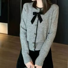 批发小香风外套女秋冬新款长袖上衣加厚时尚洋气花边针织毛衣开衫外套