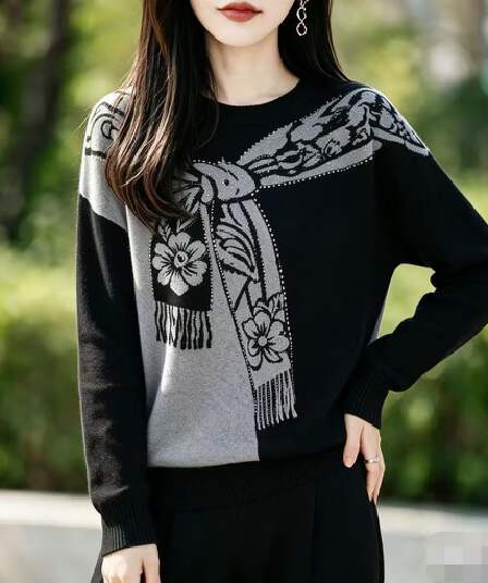 가을 겨울 새로운 루즈핏 연령 감소 슬림해 보이는 외국 가스 스웨터 패션 품격 패치워크 색상 자카드 긴팔 니트 스웨터 맨위 여성