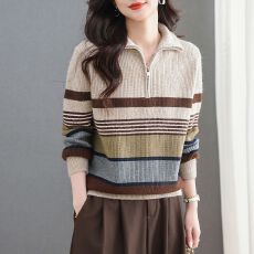 批发时尚<b class='q'>大码</b>半拉链针织毛衣女秋冬新款<b class='q'>妈妈装</b>显瘦减龄休闲百搭打底衫