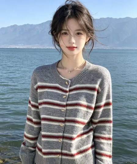느긋한 바람 여행 계절 착용 가져 가라. 레트로 배색 스트라이프 스웨터 여성 코트 봄 가을 겨울 작은 대중 다용도 니트 오픈 가디건