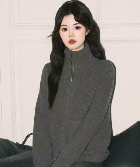 지퍼 터틀넥 스웨터 여자 겨울 두꺼운 느긋한 느슨함 센스 스웨터 분위기 센스 크리스마스 착용 가져 가라. 빨간색 맨위