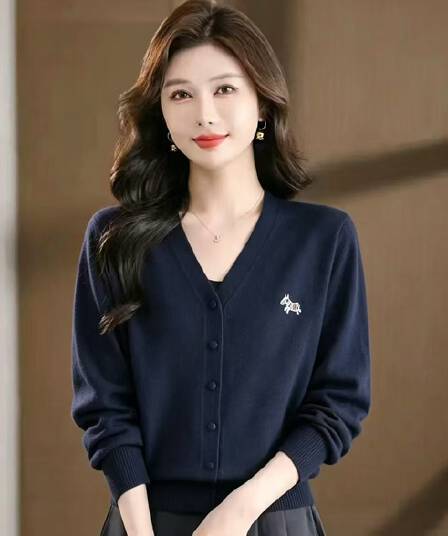 가을 새로운 V넥 니트 오픈 가디건 여성 루즈핏 연령 감소 외부 가져 가라. 외국 가스 긴팔 다용도 스웨터 코트 맨위 여성