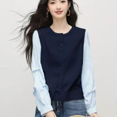 批发温柔风少女感休闲慵懒松弛感韩系假两件上衣女早秋时尚百搭<b class='q'>开衫</b>女