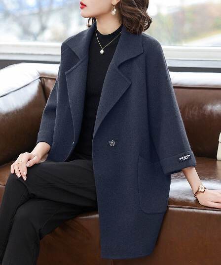 가을 겨울 울 코트 새로운 패션 연령 감소 여성 바람막이 품격 고귀한 중년 및 고령자 니트 오픈 가디건 코트