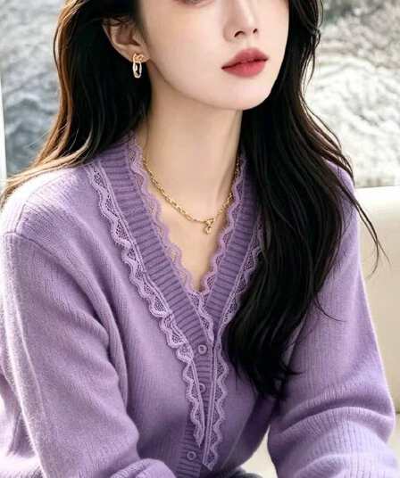 디자인 센스 레이스 V넥 니트 스웨터 긴팔 여성 이른 가을 6 새로운 자이언트 잘 생긴 캐주얼 외부 가져 가라. 오픈 가디건 니트 맨위
