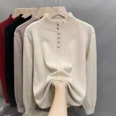 批发秋冬<b class='q'>大码</b>荷叶边半高领打底衫毛衣女时尚内搭针织衫上衣潮