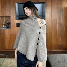 批发不规则侧扣露肩针织外套女内搭高领无袖背心套装两件套装毛衣上衣