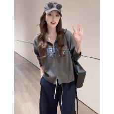批发慵懒风连帽毛衣开衫女春秋外搭针织卫衣新款大码拉链外套显瘦上衣