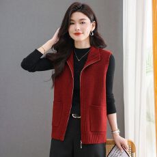 批发针织马甲外套女士春秋无袖毛衣开衫时髦洋气中年妈妈减龄马夹背心