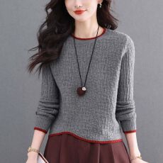 批发韩系时尚短款不规则毛衣女新款<b class='q'>春</b>秋羊毛上衣高腰撞色打底针织衫女