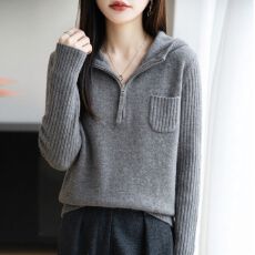批发卫衣宽松抽绳毛衣秋冬慵懒风针织衫套头设计款连帽新款显瘦上衣<b class='q'>女</b>