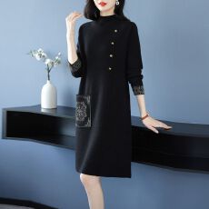 批发高端秋冬毛衣裙休闲百搭新款保暖内搭针织打底<b class='q'>连衣裙</b>中长款上衣女