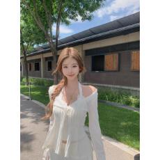 批发JMSHOP 氧气贵女 莱赛尔羊毛长袖开衫女内搭挂脖吊带背心两件套