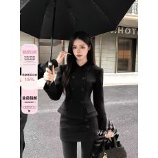批发画解WAHJU 律政千金 高级感名媛冬季<b class='q'>双排扣</b><b class='q'>西装</b>收腰显瘦两件套女